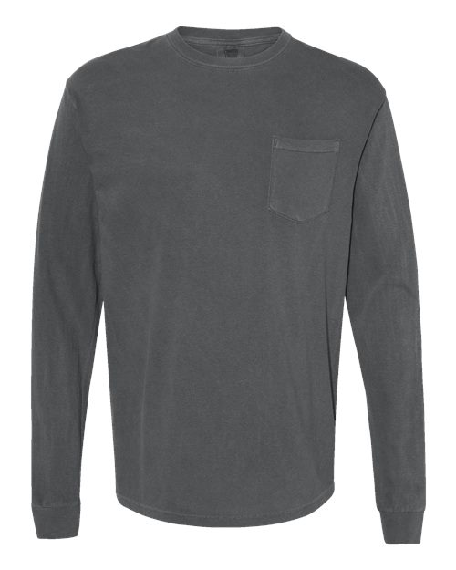 Comfort Colors 4410 Unisex Garment-Dyed Heavyweight Long Sleeve Pocket T-Shirt - Pepper - front