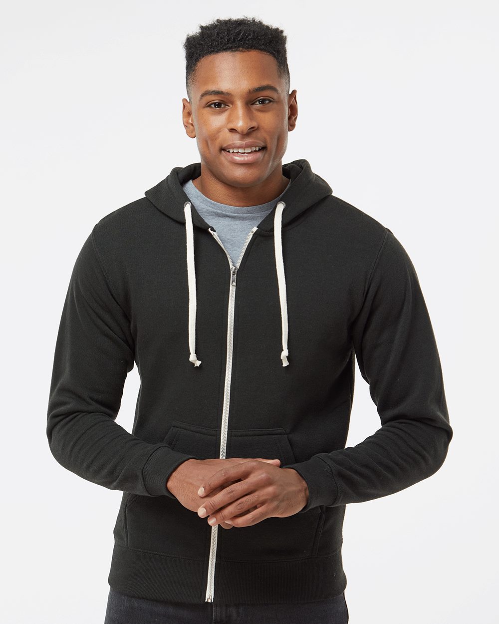 J. America 8872 Men's Triblend Full-Zip Hooded Sweatshirt - style