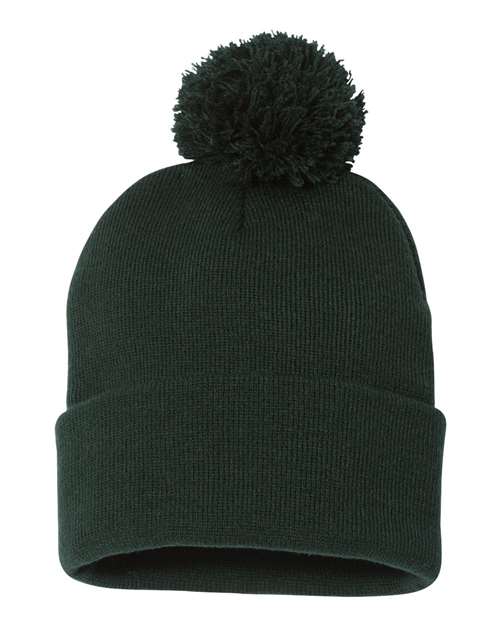 Sportsman SP15 12" Pom-Pom Cuffed Beanie - Forest - front