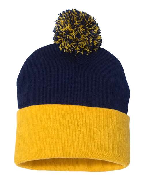 Sportsman SP15 12" Pom-Pom Cuffed Beanie - Navy/ Gold - back
