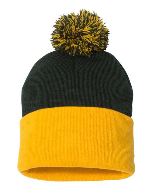 Sportsman SP15 12" Pom-Pom Cuffed Beanie - Forest/ Gold - front