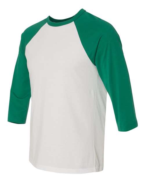 BELLA + CANVAS 3200 Unisex Three-Quarter Sleeve Baseball Tee - White/ Kelly - side