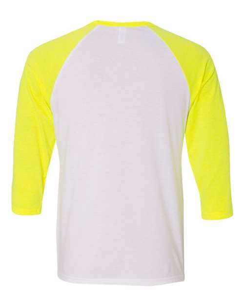 BELLA + CANVAS 3200 Unisex Three-Quarter Sleeve Baseball Tee - White/ Neon Yellow - back