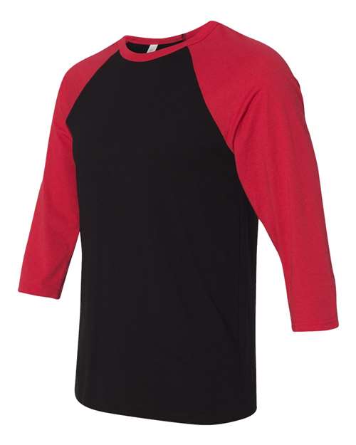 BELLA + CANVAS 3200 Unisex Three-Quarter Sleeve Baseball Tee - Black/ Red - side