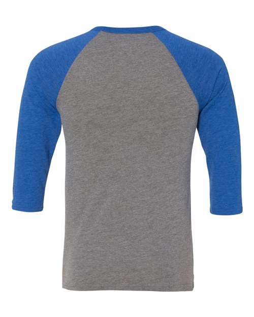 BELLA + CANVAS 3200 Unisex Three-Quarter Sleeve Baseball Tee - Grey/ True Royal Triblend - back