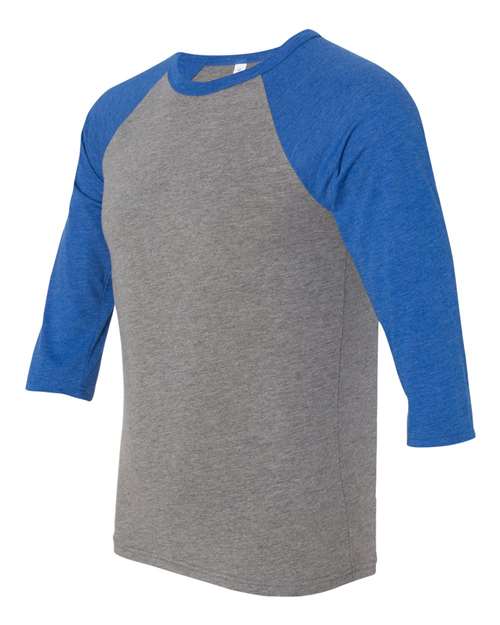 BELLA + CANVAS 3200 Unisex Three-Quarter Sleeve Baseball Tee - Grey/ True Royal Triblend - side
