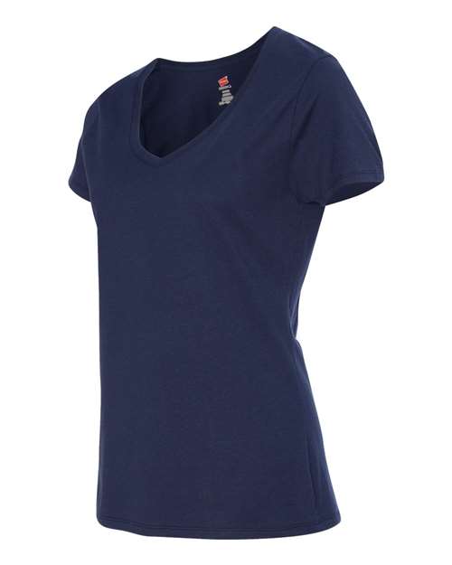 Hanes S04V Women's Perfect-T V-Neck T-Shirt - Navy - side