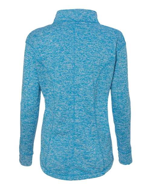 J. America 8617 Women's Cosmic Fleece Quarter-Zip Pullover - Electric Blue/ Neon Green - back