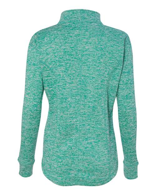 J. America 8617 Women's Cosmic Fleece Quarter-Zip Pullover - Emerald/ Neon Yellow - back