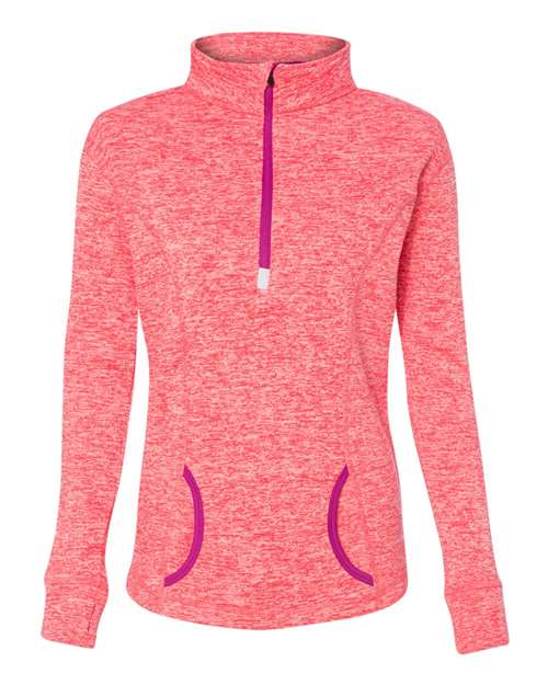 J. America 8617 Women's Cosmic Fleece Quarter-Zip Pullover - Fire Coral/ Magenta - front