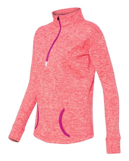 J. America 8617 Women's Cosmic Fleece Quarter-Zip Pullover - Fire Coral/ Magenta - side