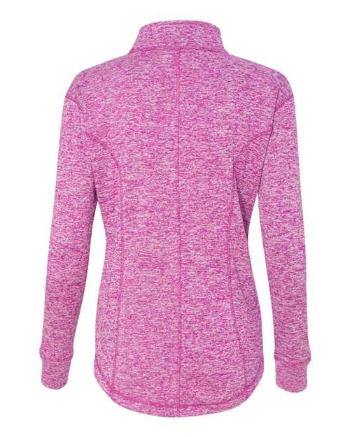 J. America 8617 Women's Cosmic Fleece Quarter-Zip Pullover - Magenta/ Neon Yellow - back