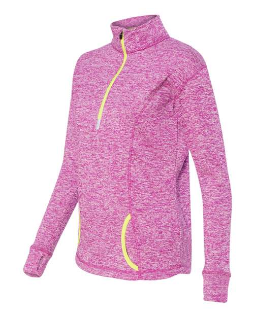 J. America 8617 Women's Cosmic Fleece Quarter-Zip Pullover - Magenta/ Neon Yellow - side