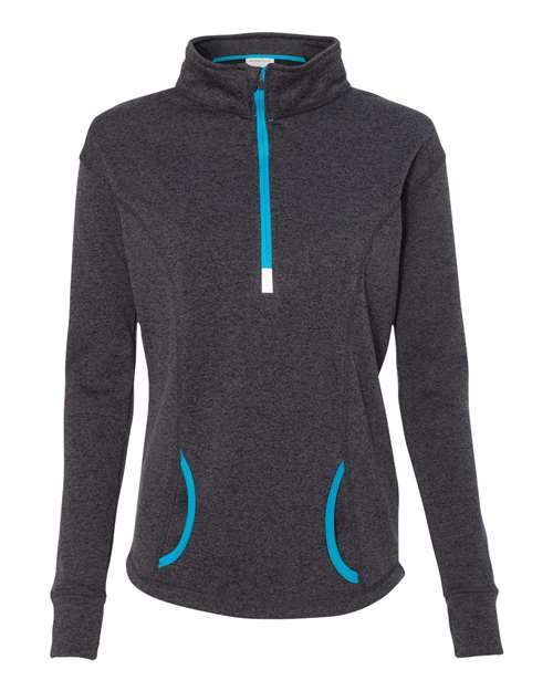 J. America 8617 Women's Cosmic Fleece Quarter-Zip Pullover - Onyx Fleck/ Electric Blue - front