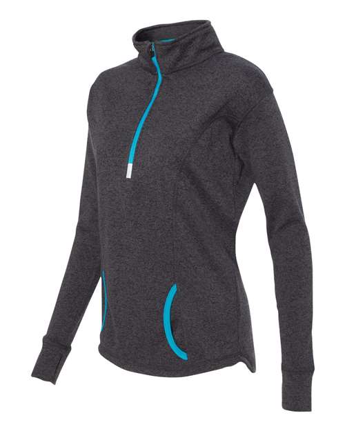 J. America 8617 Women's Cosmic Fleece Quarter-Zip Pullover - Onyx Fleck/ Electric Blue - side