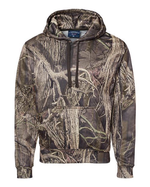 J. America 8615 Men's Polyester Tailgate Hooded Sweatshirt - Outdoor Camo - front