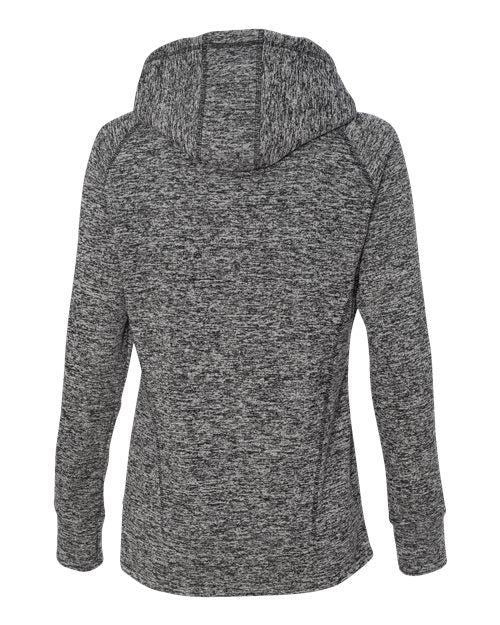 J. America 8616 Women’s Cosmic Fleece Hooded Sweatshirt - Charcoal Fleck/ Fire Coral - back