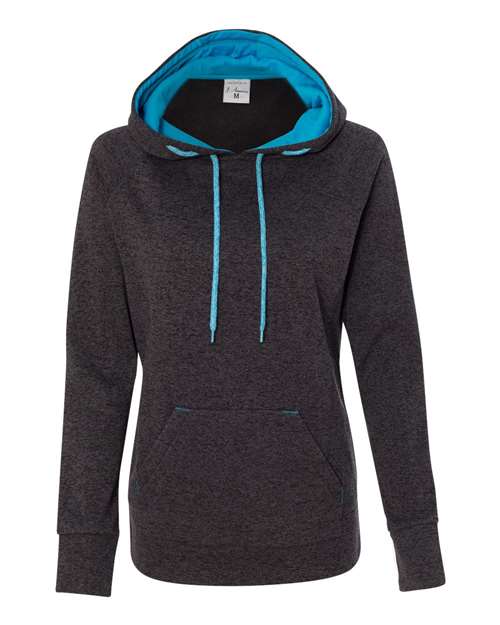 J. America 8616 Women’s Cosmic Fleece Hooded Sweatshirt - Onyx Fleck/ Electric Blue - front