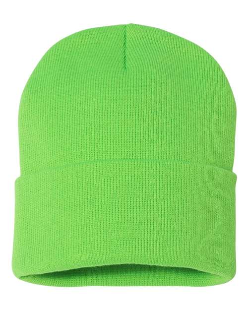 Sportsman SP12 12" Solid Cuffed Beanie - Neon Green - back