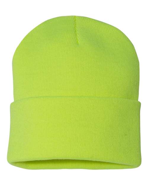 Sportsman SP12 12" Solid Cuffed Beanie - Neon Yellow - back