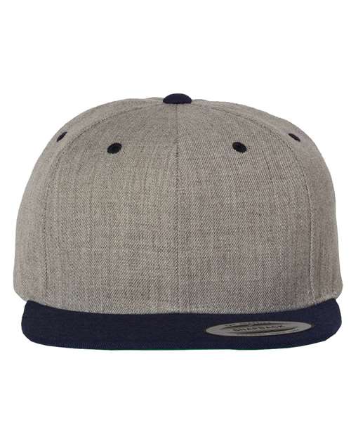 YP Classics 6089M Premium Flat Bill Snapback Cap - Heather Grey/ Navy - front