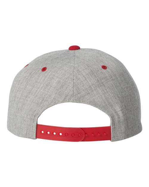 YP Classics 6089M Premium Flat Bill Snapback Cap - Heather Grey/ Red - back
