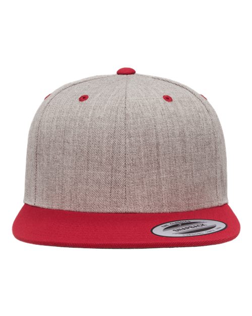 YP Classics 6089M Premium Flat Bill Snapback Cap - Heather Grey/ Red - front