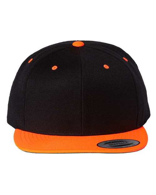 YP Classics 6089M Premium Flat Bill Snapback Cap - Black/ Neon Orange - front