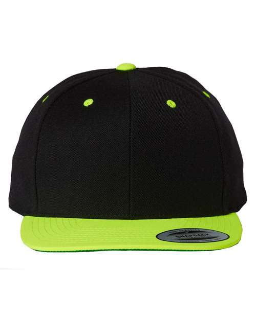 YP Classics 6089M Premium Flat Bill Snapback Cap - Black/ Neon Green - front