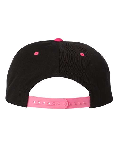 YP Classics 6089M Premium Flat Bill Snapback Cap - Black/ Neon Pink - back