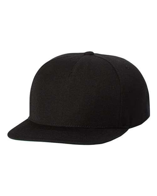 YP Classics 5089M Premium Five-Panel Snapback Cap - Black - front