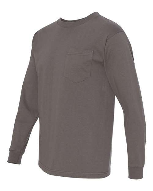 Bayside 8100 Unisex USA-Made Long Sleeve Pocket T-Shirt - Charcoal - side