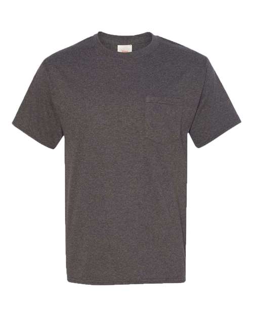 Hanes 5590 Unisex Authentic Pocket T-Shirt - Charcoal Heather - front