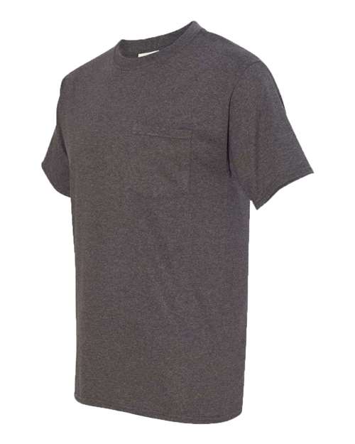 Hanes 5590 Unisex Authentic Pocket T-Shirt - Charcoal Heather - side