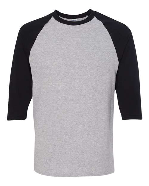 Gildan 5700 Unisex Heavy Cotton™ Raglan Three-Quarter Sleeve T-Shirt - Sport Grey/ Black - front