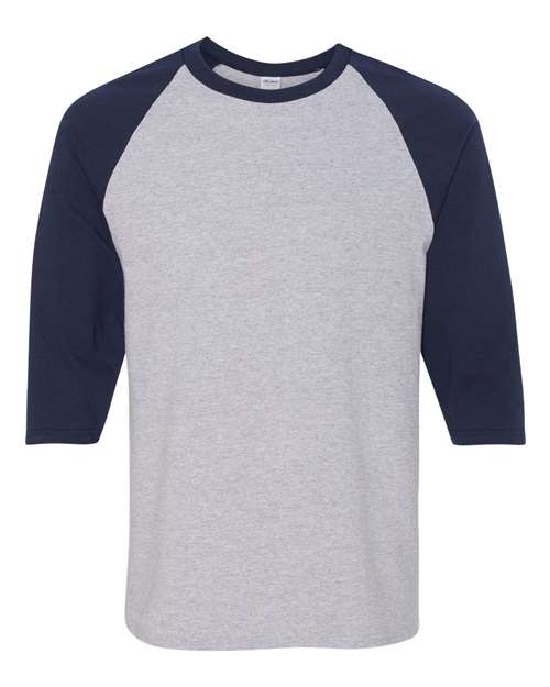 Gildan 5700 Unisex Heavy Cotton™ Raglan Three-Quarter Sleeve T-Shirt - Sport Grey/ Navy - front