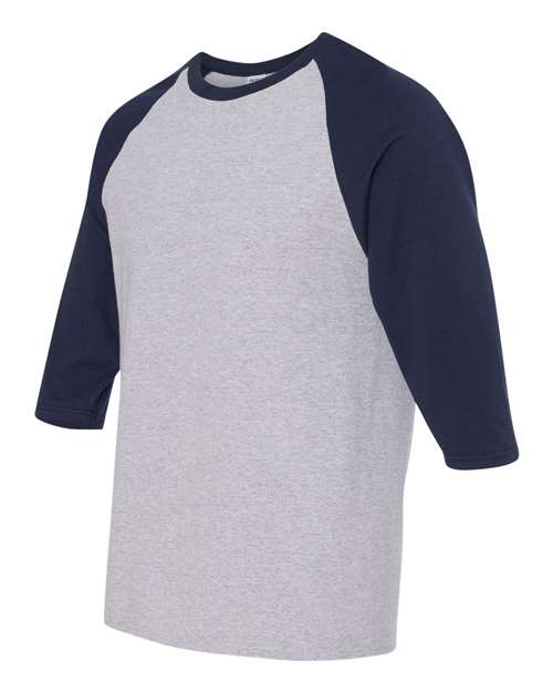 Gildan 5700 Unisex Heavy Cotton™ Raglan Three-Quarter Sleeve T-Shirt - Sport Grey/ Navy - side