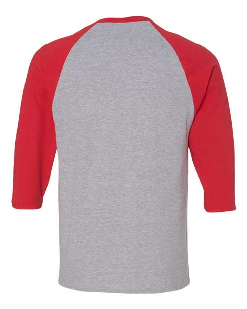 Gildan 5700 Unisex Heavy Cotton™ Raglan Three-Quarter Sleeve T-Shirt - Sport Grey/ Red - back