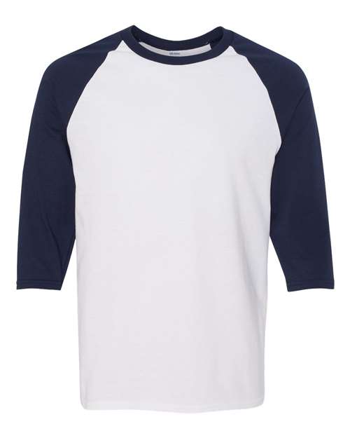 Gildan 5700 Unisex Heavy Cotton™ Raglan Three-Quarter Sleeve T-Shirt - White/ Navy - front