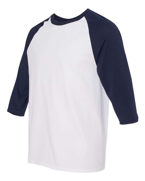 Gildan 5700 Unisex Heavy Cotton™ Raglan Three-Quarter Sleeve T-Shirt - White/ Navy - side