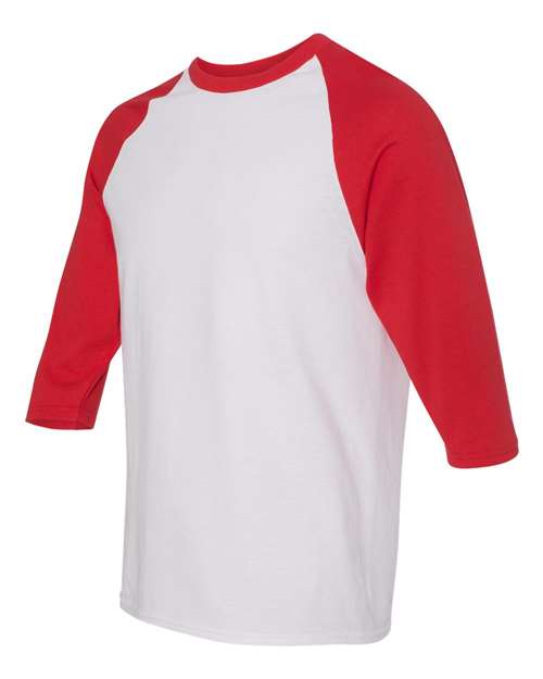 Gildan 5700 Unisex Heavy Cotton™ Raglan Three-Quarter Sleeve T-Shirt - White/ Red - side