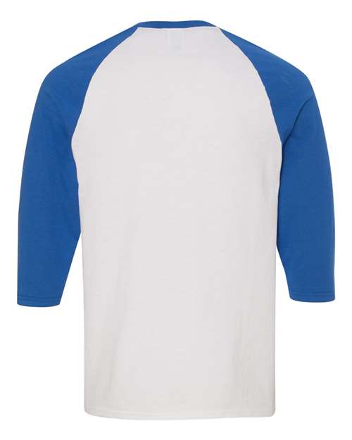 Gildan 5700 Unisex Heavy Cotton™ Raglan Three-Quarter Sleeve T-Shirt - White/ Royal - back