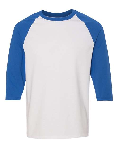 Gildan 5700 Unisex Heavy Cotton™ Raglan Three-Quarter Sleeve T-Shirt - White/ Royal - front