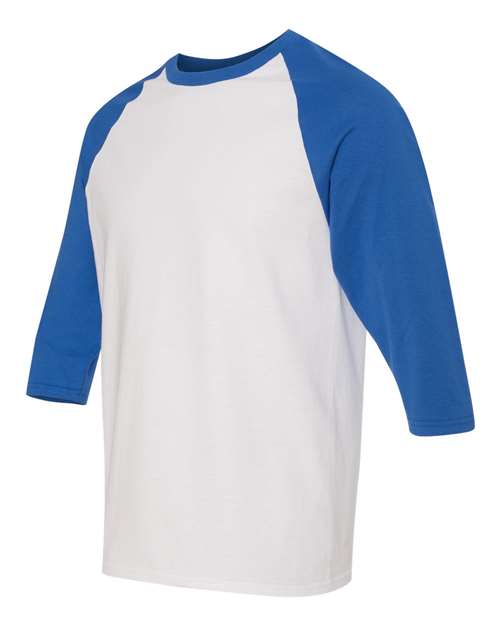 Gildan 5700 Unisex Heavy Cotton™ Raglan Three-Quarter Sleeve T-Shirt - White/ Royal - side
