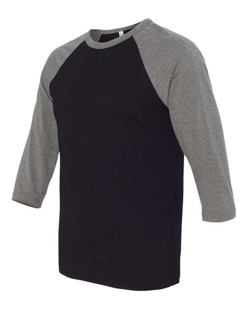 BELLA + CANVAS 3200 Unisex Three-Quarter Sleeve Baseball Tee - Black/ Deep Heather - side