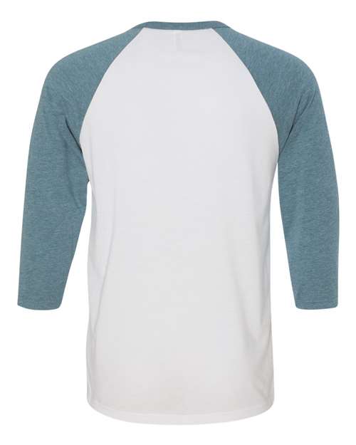 BELLA + CANVAS 3200 Unisex Three-Quarter Sleeve Baseball Tee - White/ Denim - back