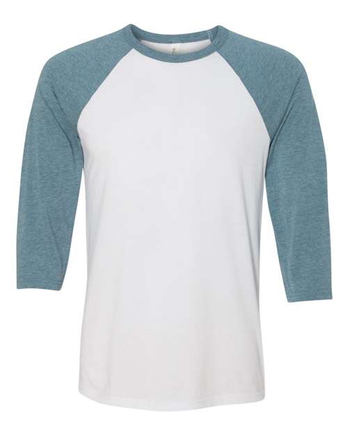 BELLA + CANVAS 3200 Unisex Three-Quarter Sleeve Baseball Tee - White/ Denim - front