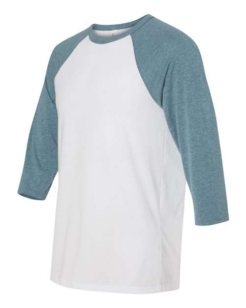 BELLA + CANVAS 3200 Unisex Three-Quarter Sleeve Baseball Tee - White/ Denim - side
