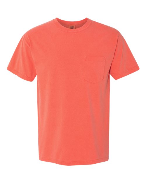 Comfort Colors 6030 Unisex Garment-Dyed Heavyweight Pocket T-Shirt - Bright Salmon - front