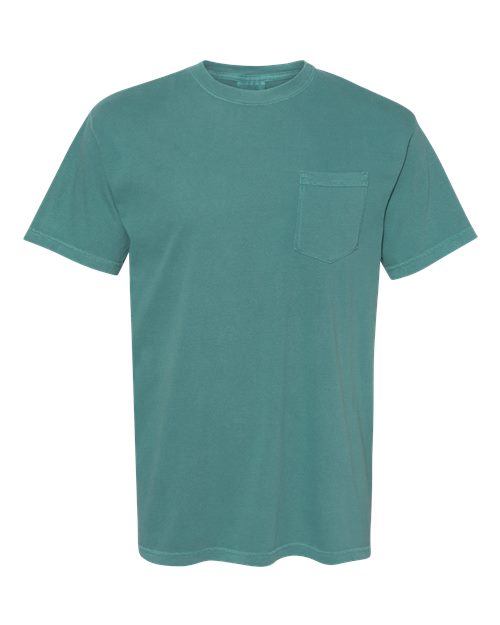 Comfort Colors 6030 Unisex Garment-Dyed Heavyweight Pocket T-Shirt - Emerald - front